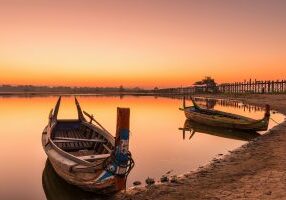 Mandalay U-Bein Bridge Sunrise Boats